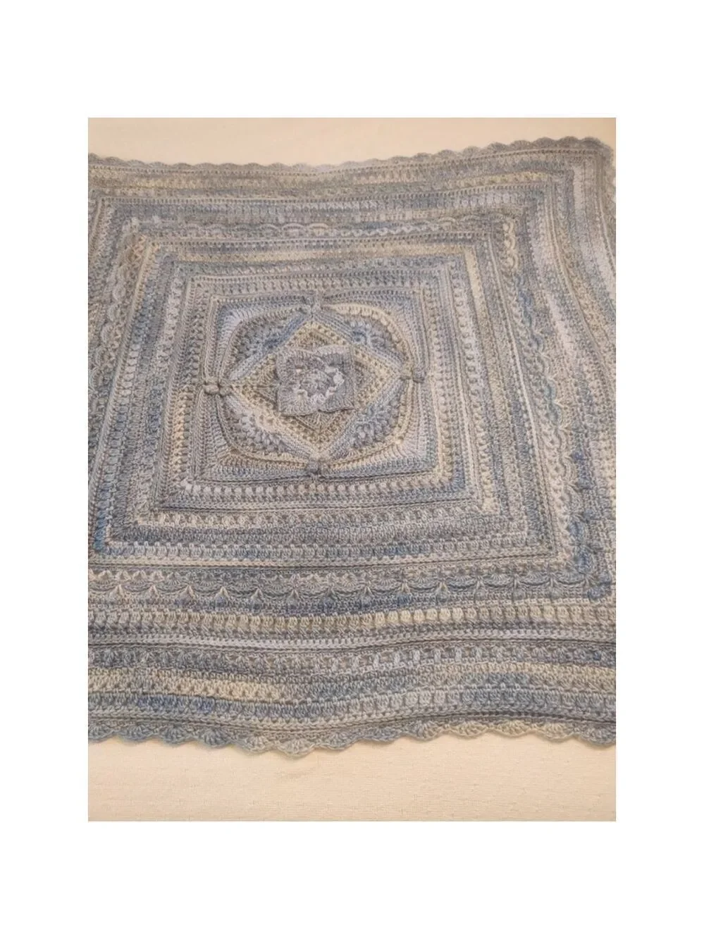 Hooked on Sunshine Yaya's Boy Blue/Gray Acrylic/Cotton Baby Blanket ~44
